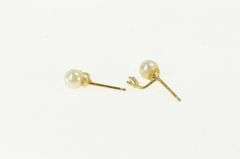 14K Yellow Gold Pearl Diamond Accent Classic Vintage Stud Earrings