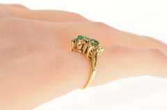 14K Yellow Gold Natural Emerald Diamond Flower Halo Bypass Ring