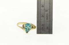14K Yellow Gold Pear Cut Blue Topaz Scalloped Vintage Statement Ring