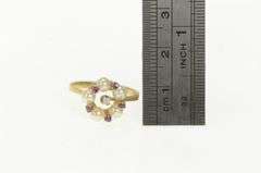 14K Yellow Gold Ruby Diamond Pearl Flower Cluster Statement Ring