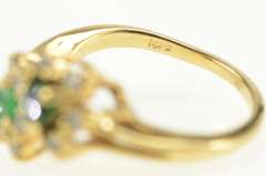 14K Yellow Gold Natural Emerald Diamond Flower Halo Bypass Ring