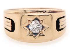 Gents 0.40ct Round Diamond Star Signet Ring in 14K