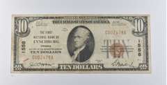 1929 $10 Lynchburg, VA US National Currency Note 1558