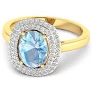 Solid 14 Kt Yellow Gold Aquamarine Diamond Ring " March Birthstone"