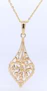 Powerful Yellow Gold Filigree Teardrop Pendant on Chain