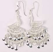 Peacock Dangle Earrings In Sterling Silver