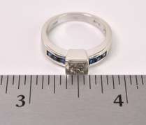 Stunning Diamond And Blue Sapphire Ring In 14K White Gold
