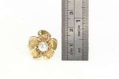 14K Yellow Gold Vintage Pearl Hibiscus Flower Statement Ring