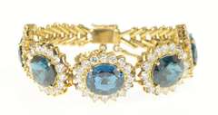 14K Yellow Gold Oval London Blue Topaz Halo Statement Chain Bracelet