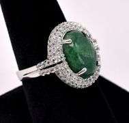 Brilliant 6.50CTS Oval Shaped Cabochon-Cut Emerald & 1.50CTW White Sapphire Ring in Sterling Silver
