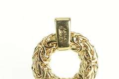 14K Yellow Gold Byzantine Link Round Circle Diamond Bar Pendant