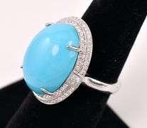 Wonderful Turquoise and Diamond Ring in 14K White Gold