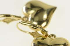 14K Yellow Gold Puffy Heart Love Symbol Dangle Vintage Earrings