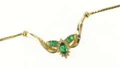 14K Yellow Gold Marquise Syn. Emerald Diamond Halo Chevron Necklace