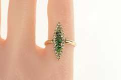14K Yellow Gold Victorian Marquise Emerald Seed Pearl Navette Ring