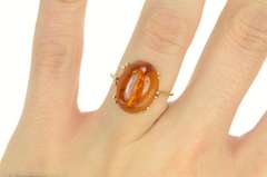 14K Yellow Gold Natural Amber Cabochon Vintage Cocktail Ring