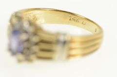 14K Yellow Gold Oval Tanzanite Diamond Halo Engagement Ring