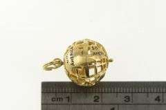 14K Yellow Gold 3D Ornate Hollow Globe World Map Travel Charm/Pendant