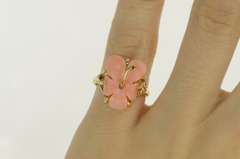 14K Yellow Gold Carved Coral Flower Rose Hibiscus Cocktail Ring