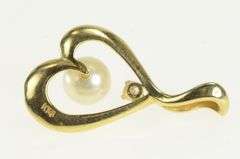 14K Yellow Gold Pearl Diamond Accent Curvy Heart Love Pendant