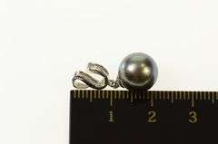 14K White Gold Black Pearl Baguette Diamond Wavy Statement Pendant