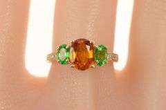 14K Yellow Gold Syn. Orange Sapphire & Green Spinel Diamond Ring
