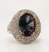 Sparkling 5.00CTS Mystic Quartz & 1.90CTW White Topaz in Sterling Sliver Ring