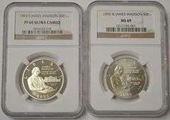 1993 James Madison Commemorative Silver Half Dollars Set NGC PF 69 MS 69