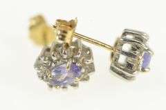 14K Yellow Gold Tanzanite Diamond Halo Vintage Stud Earrings