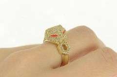 14K Yellow Gold Pave Leopard Jaguar Enamel Eyed CZ Ring