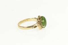 14K Yellow Gold Oval Nephrite Retro Leaf Design Vintage Ring