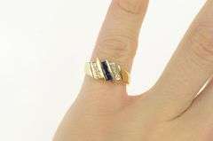 14K Yellow Gold Princess Cut Sapphire Diamond Accent Slanted Ring
