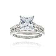 CZ Engagement Ring Set in Sterling Silver
