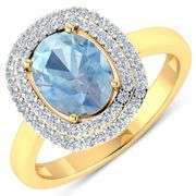 Solid 14 Kt Yellow Gold Aquamarine Diamond Ring " March Birthstone"