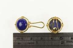 14K Yellow Gold Round Lapis Lazuli Cabochon Vintage Clip Earrings