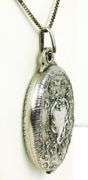 Antique French Sterling Sliding Mirror Pendant & Chain