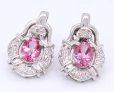 Incredible 18kt Set of Fantasy Cut Pink Topaz and Diamond Pendant on Chain with Matching Earrings