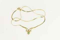 14K Yellow Gold Emerald Diamond Scroll Herringbone Chain Necklace