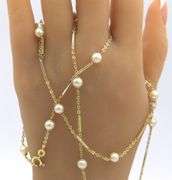 Vintage Pearl Station Yellow Gold Necklace