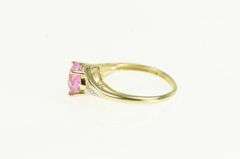 10K Yellow Gold Cushion Pink Topaz Diamond Accent Vintage Ring