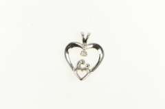 14K White Gold Diamond Heart Mom & Child Mother's Day Pendant