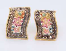 Incredible 21kt Set of Flower Enamel Necklace and Ring and Earrings