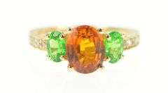 14K Yellow Gold Syn. Orange Sapphire & Green Spinel Diamond Ring