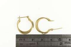 14K Yellow Gold Diamond Twist Design Vintage Statement Hoop Earrings