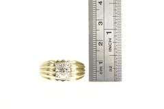 14K Yellow Gold Diamond Squared Men's Grooved Wedding Ring
