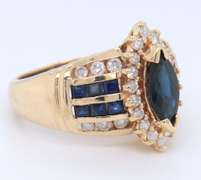 Fantastic Yellow Gold Blue Sapphire and Diamond Cocktail Ring