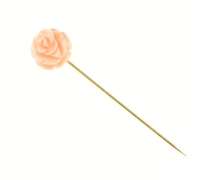 14K Yellow Gold Carved Pink Coral Rose Flower Vintage Pin/Brooch
