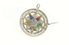 14K White Gold Deco Order of the Eastern Star Filigree Pendant/Pin