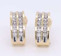 Gorgeous Yellow Gold Two Row Diamond Huggie Earrings