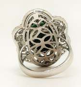 Stunning 7.75CTS Oval Cabochon-Cut Natural Emerald & 2.35CTW White Sapphire Gemstone Ring in Sterlin